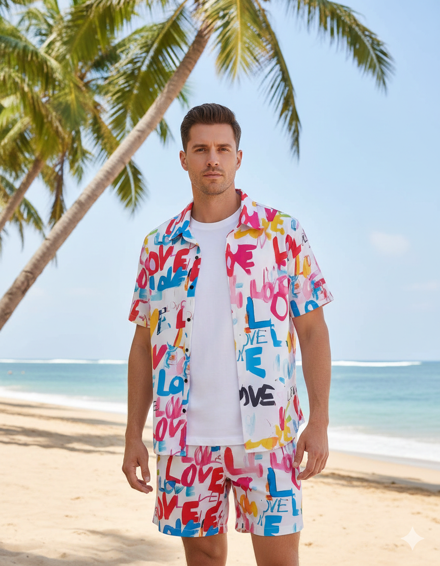 Men’s Love Print Summer Co-ord Set