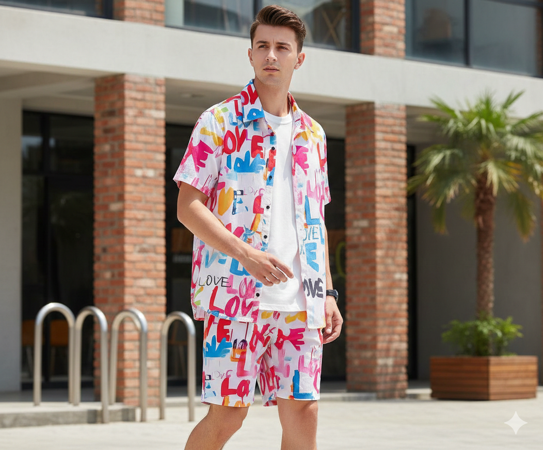 Men’s Love Print Summer Co-ord Set